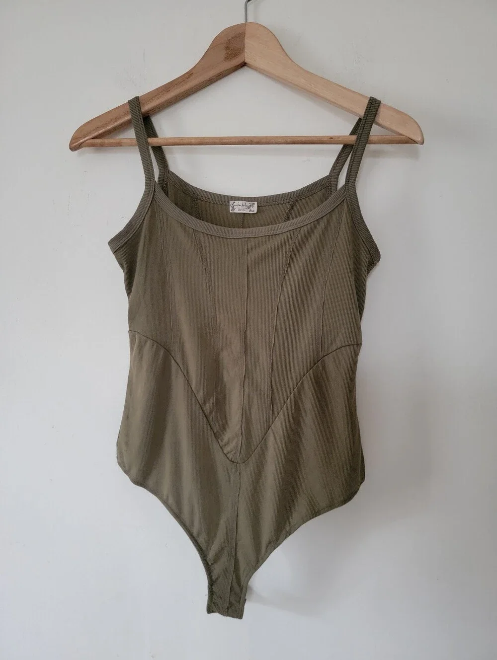 Free People Olive Green Ribbed Bodysuit